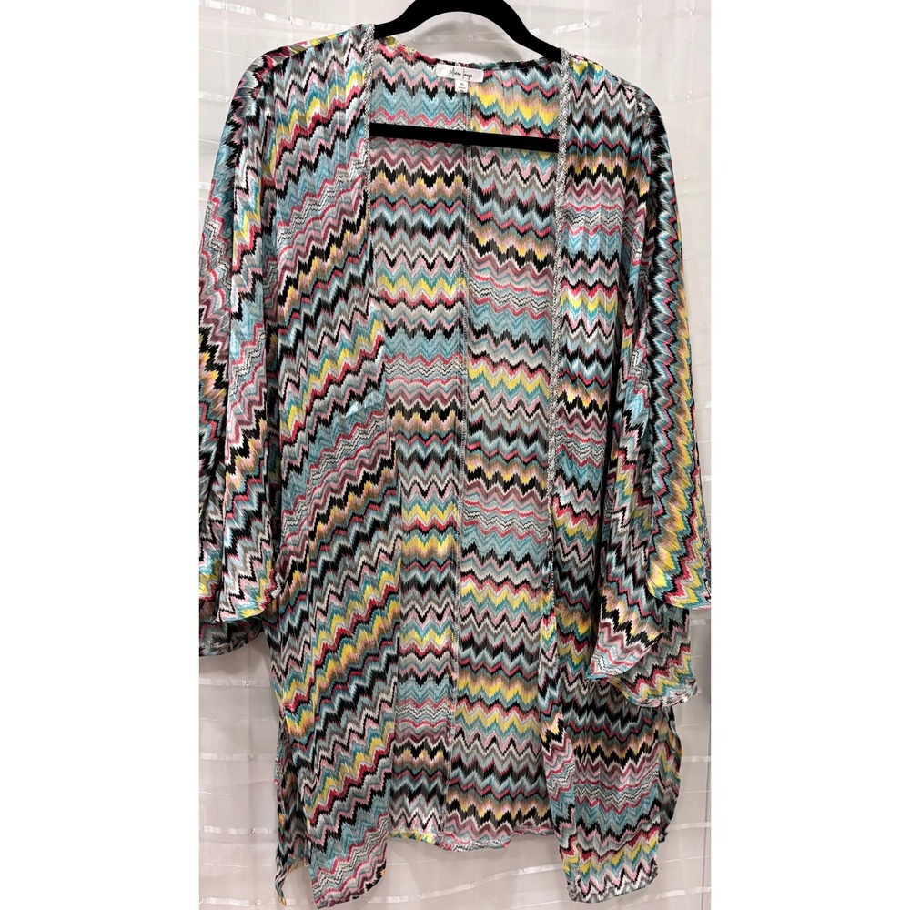 Mirror Image XL Kimono Cardigan Multicolor Chevron Zigzag Metallic Open Front